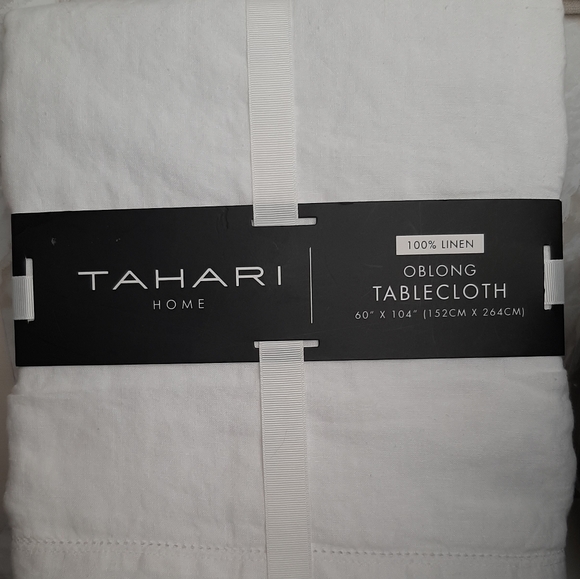 TAHARI 100% Linen Oblong White Tablecloth 60" x 104" - Picture 5 of 6